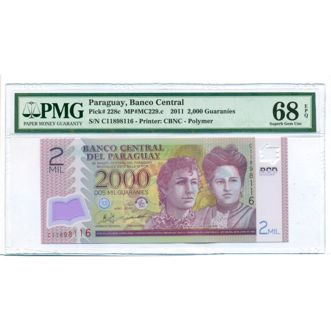 Paraguay 2011 2000 Guaranies Bank Note - Polymer Superb Gem Unc 68 EPQ PMG