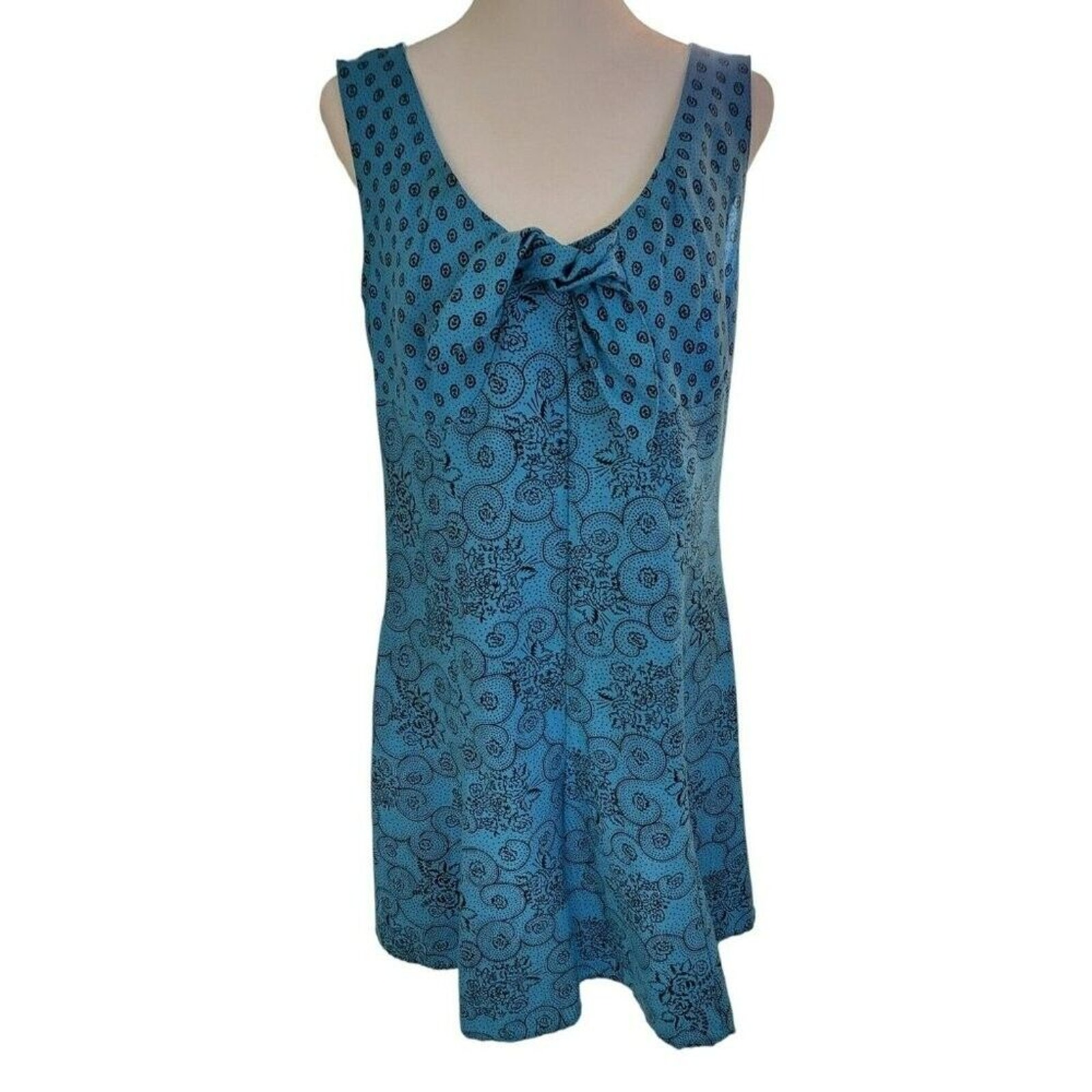 marie claire womans sz sm vintage split dress romper blue with black print 0258