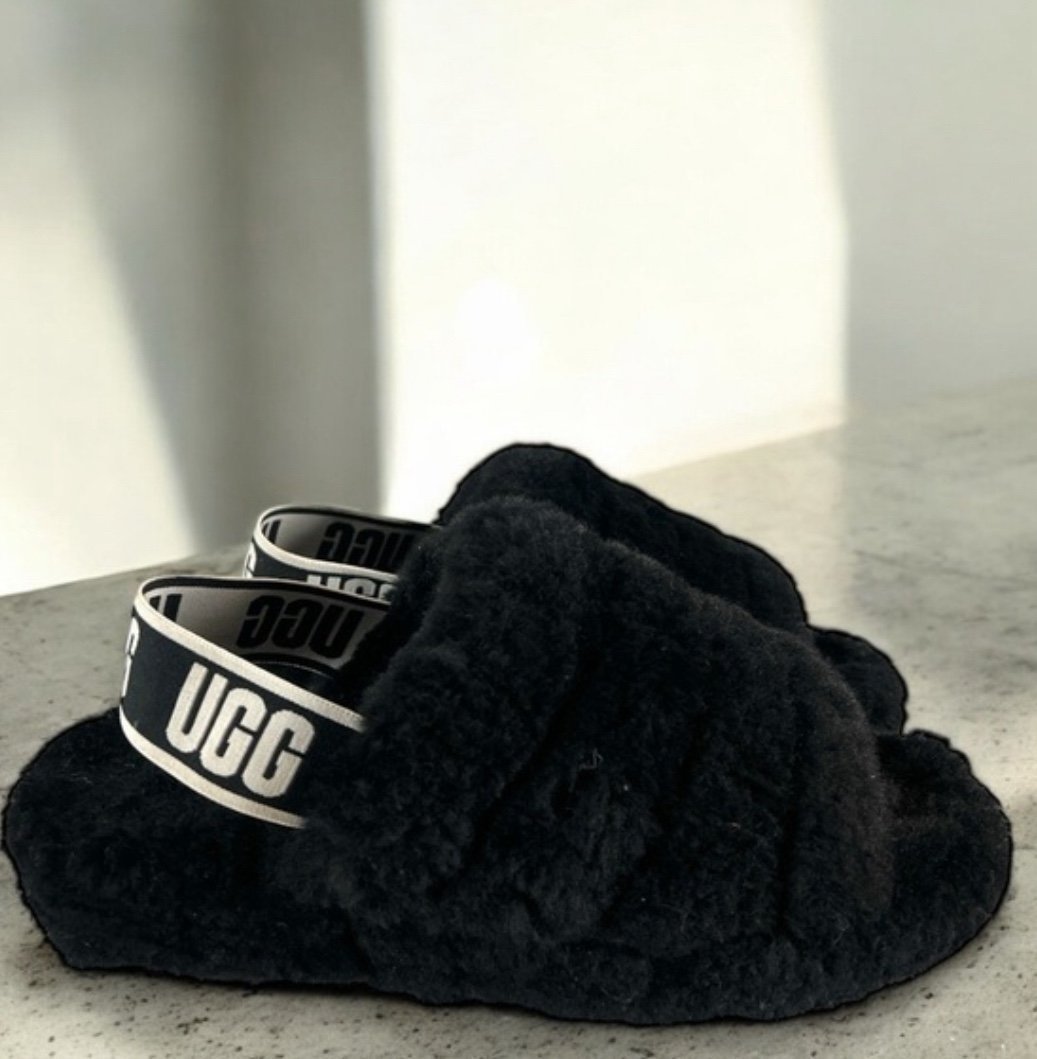 Ugg black fluff yeah slipper slides