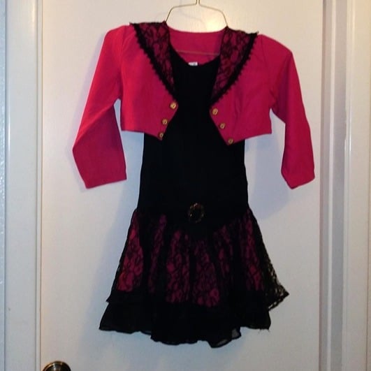 Vintage Magenta & Black Lacy Dress & Jacket – Size 8