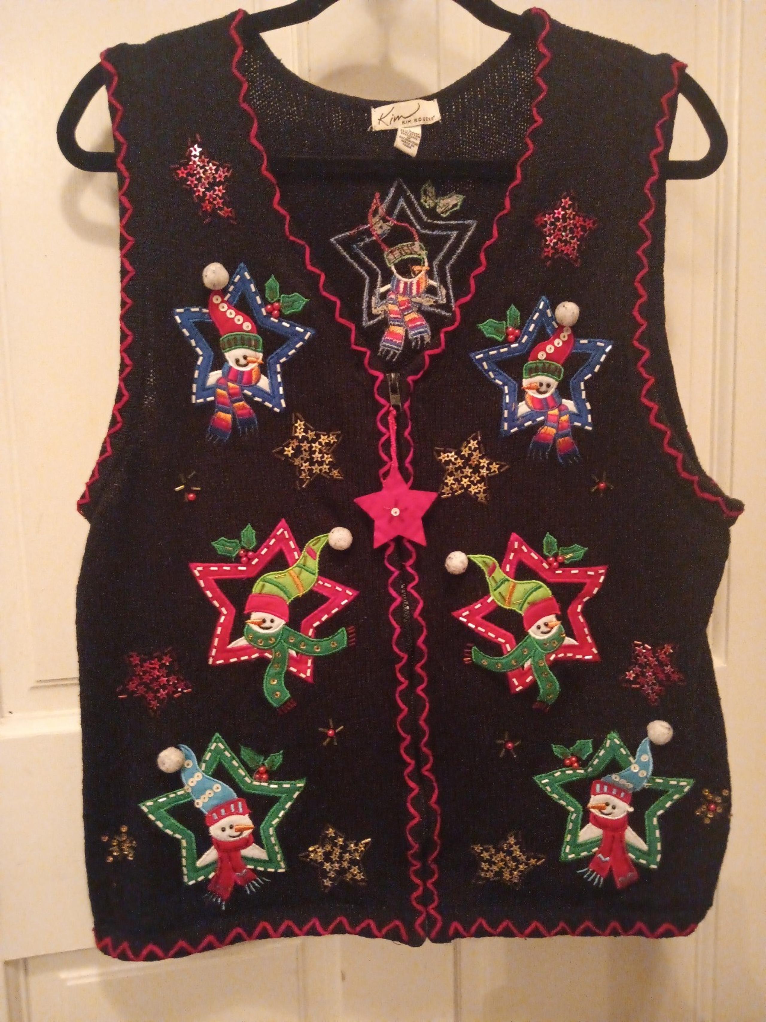 Kim Rogers Christmas Holiday Snowman Ugly Sweater Vest women's Size L