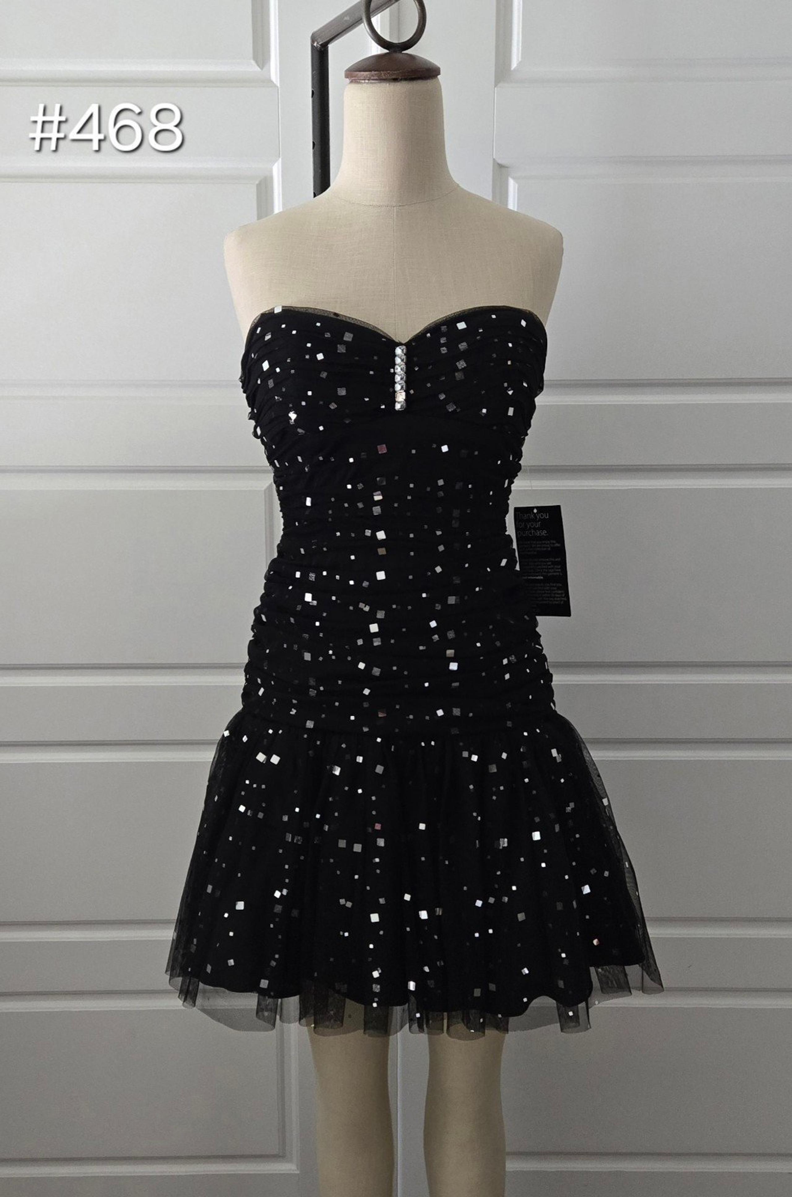 Black Strapless Ruched Silver Sparkle Mini Dress