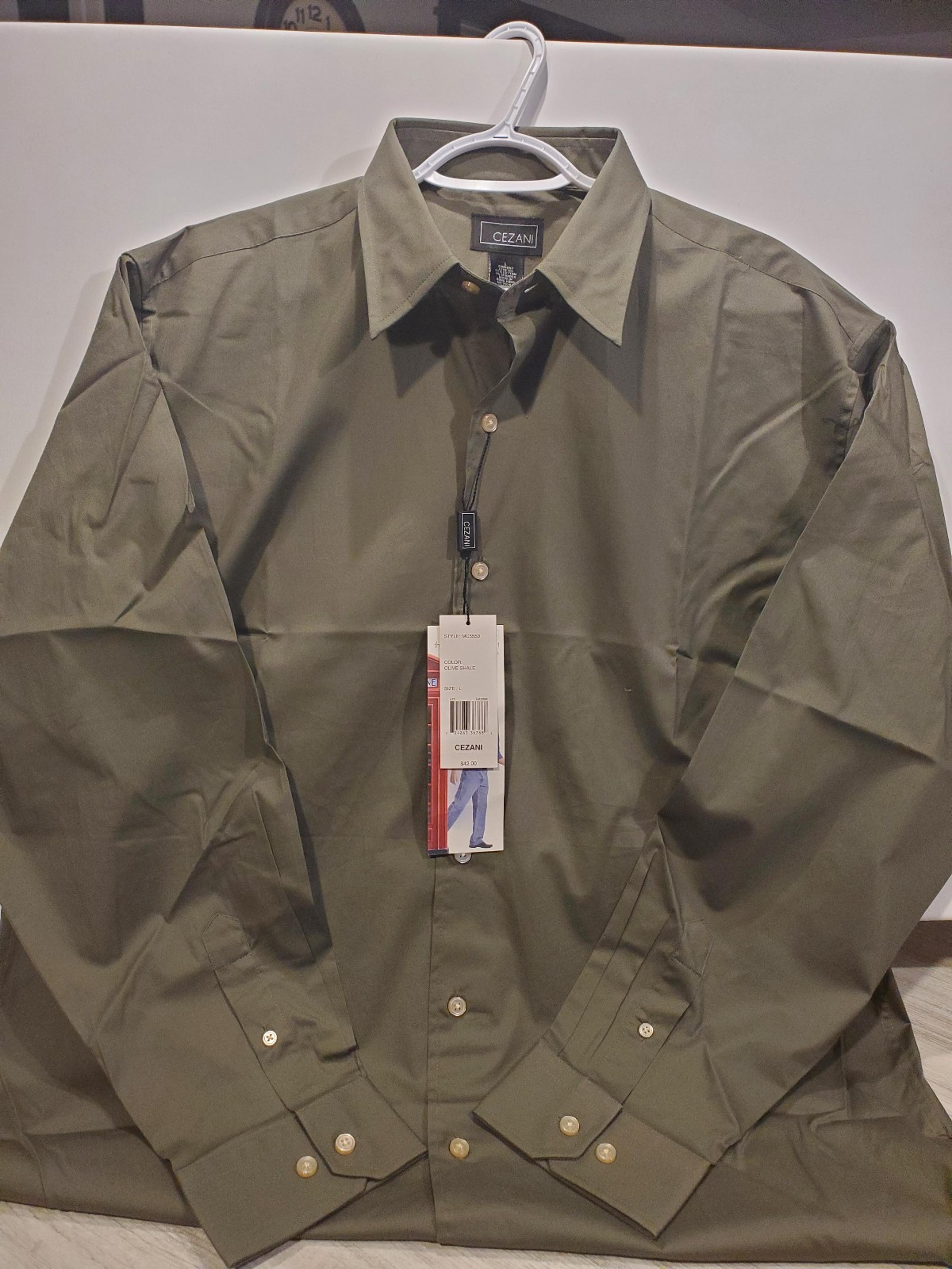 Cezani Mens Olive Shale Long Sleeve Dress Shirt  Pleated Back Size Large