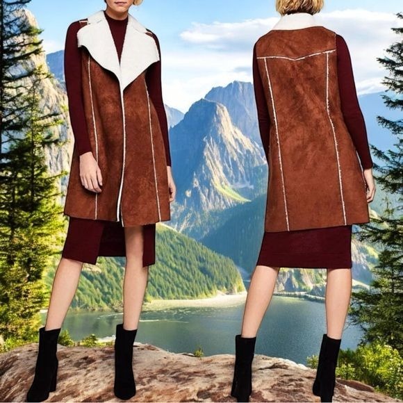 NEW BCBGeneration Faux Suede and Fur Winter Vest Women’s Size L