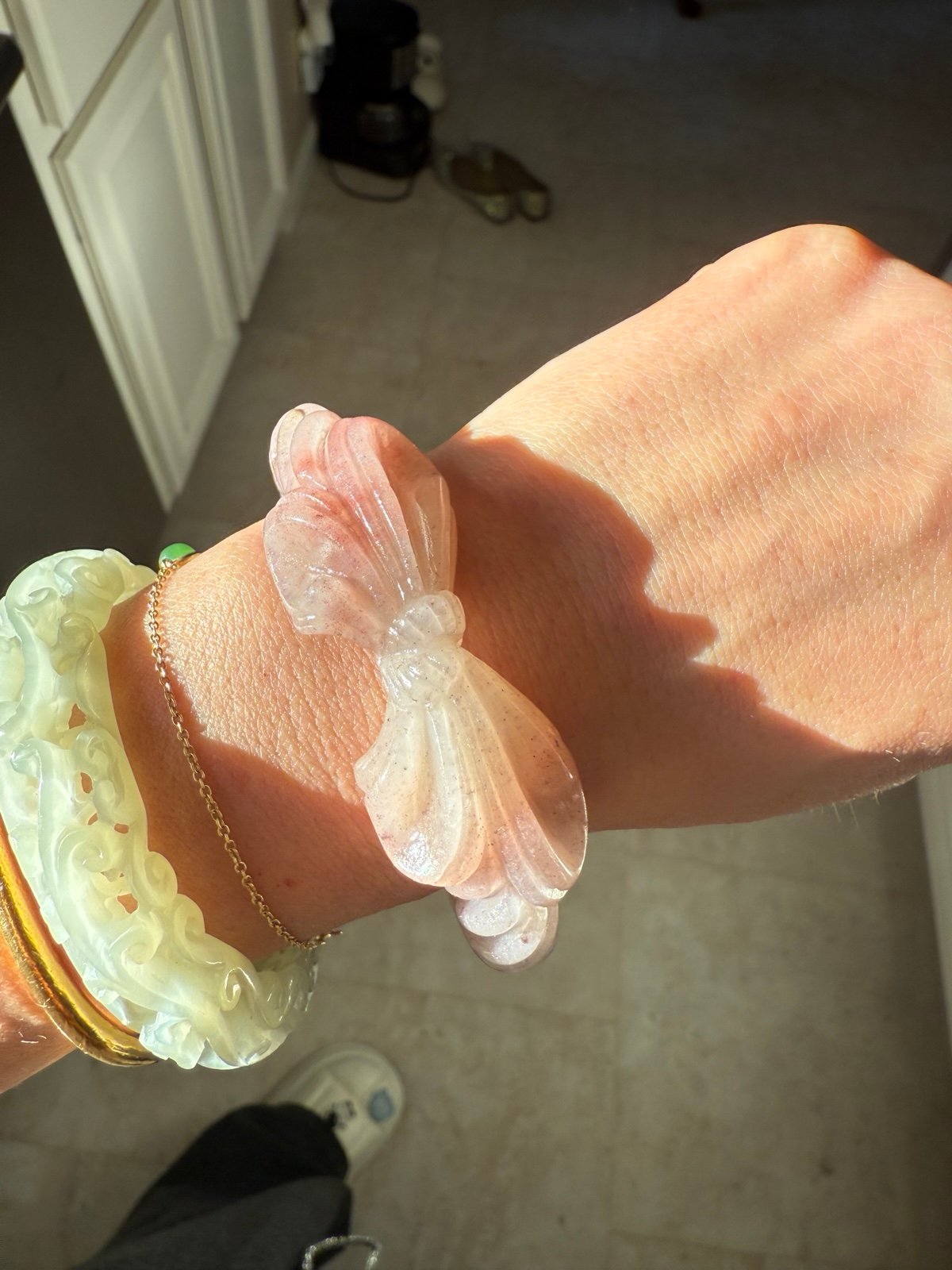 Aventurine Bow Engraved Bracelet