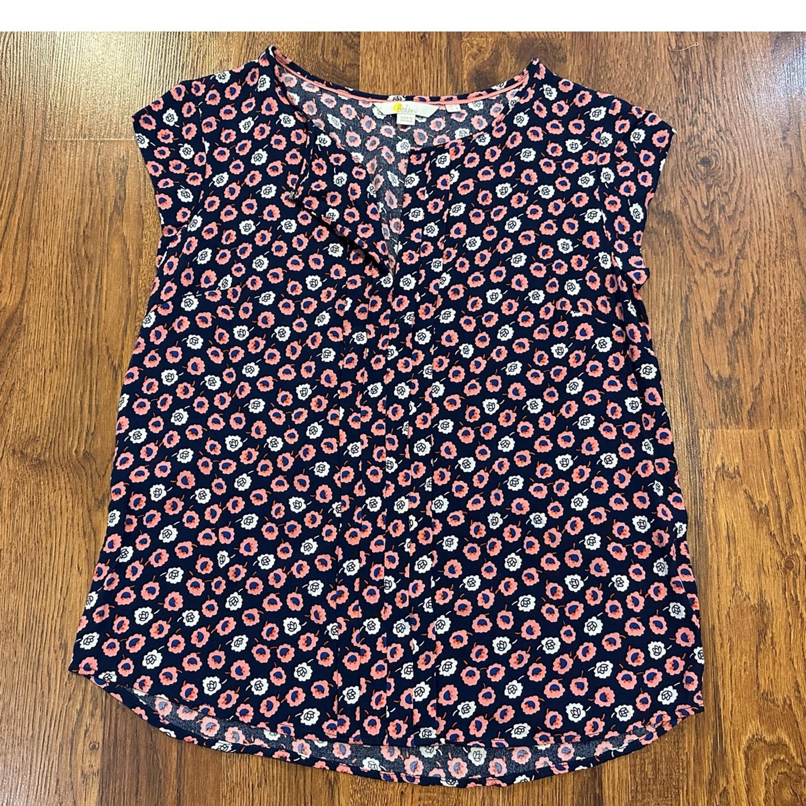Boden Women’s Floral Cap Sleeve Blouse Blue Pink Size 6 Casual Summer Top