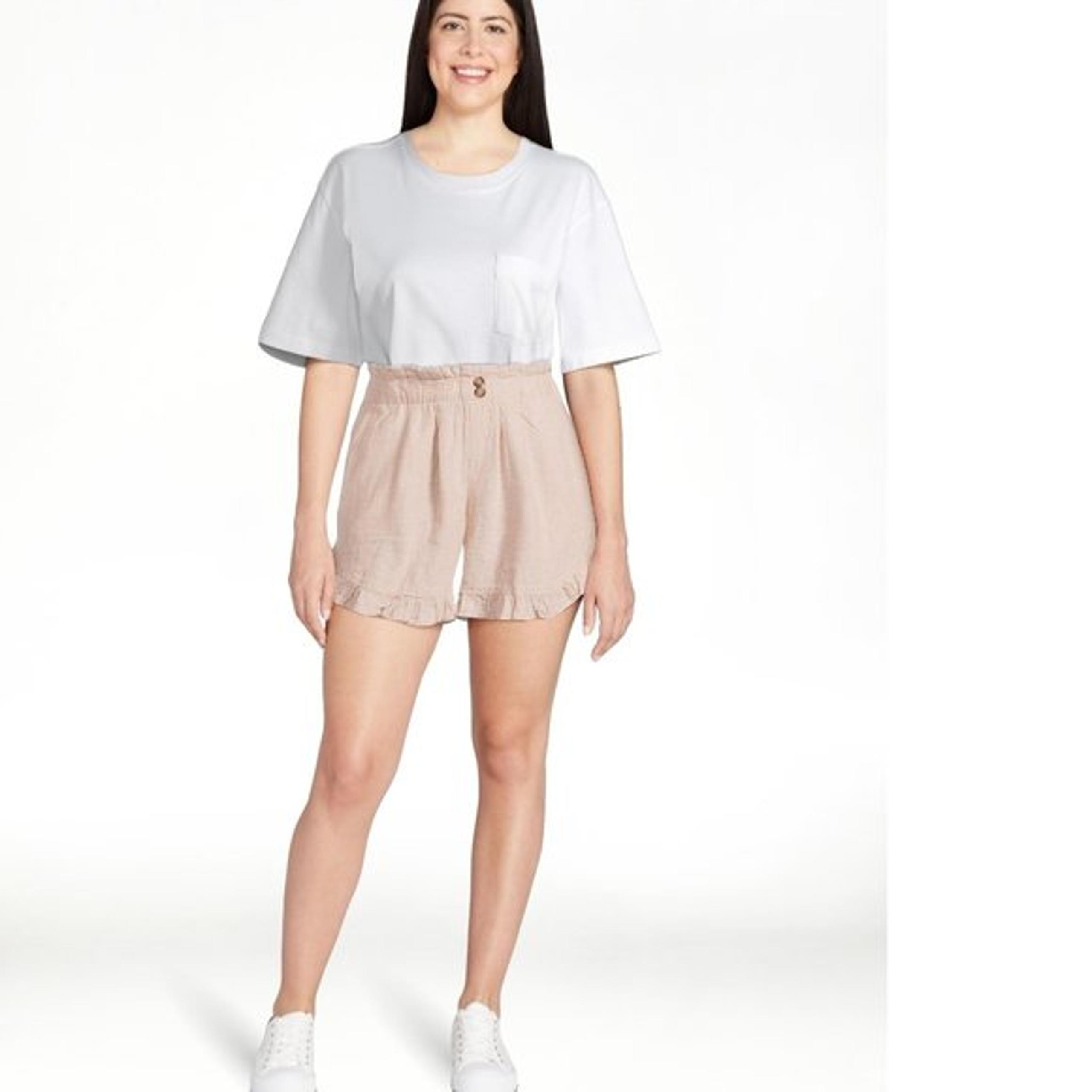 Womens Time and Tru Linen blend Pull On Shorts Pockets Size XXXL 22 Ruffle NWT
