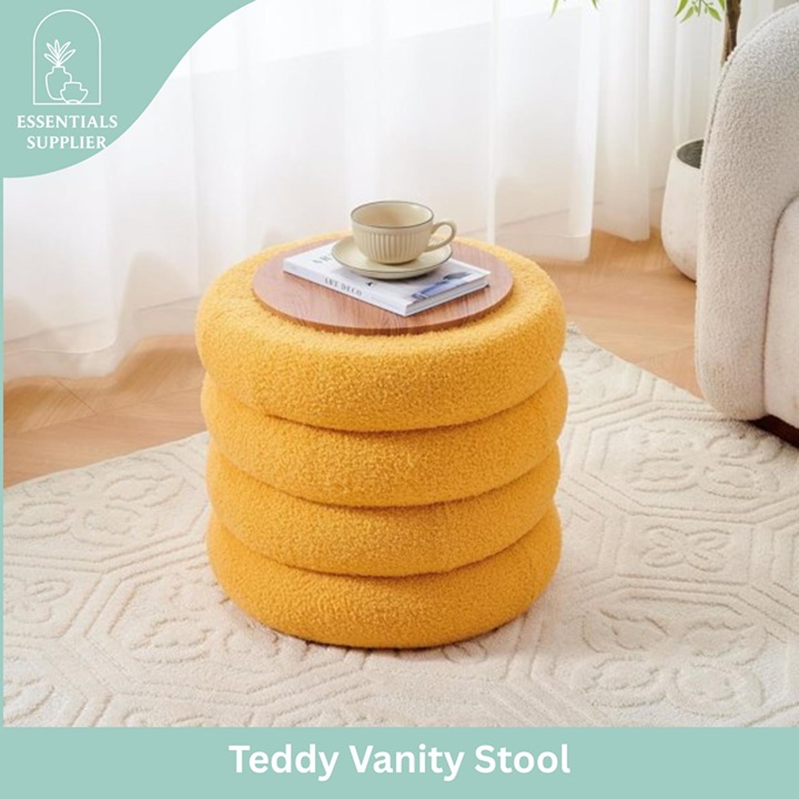 Round Shape Storage Ottoman Stool with Flip Tray, Vanity & Footrest Chair,Yellow