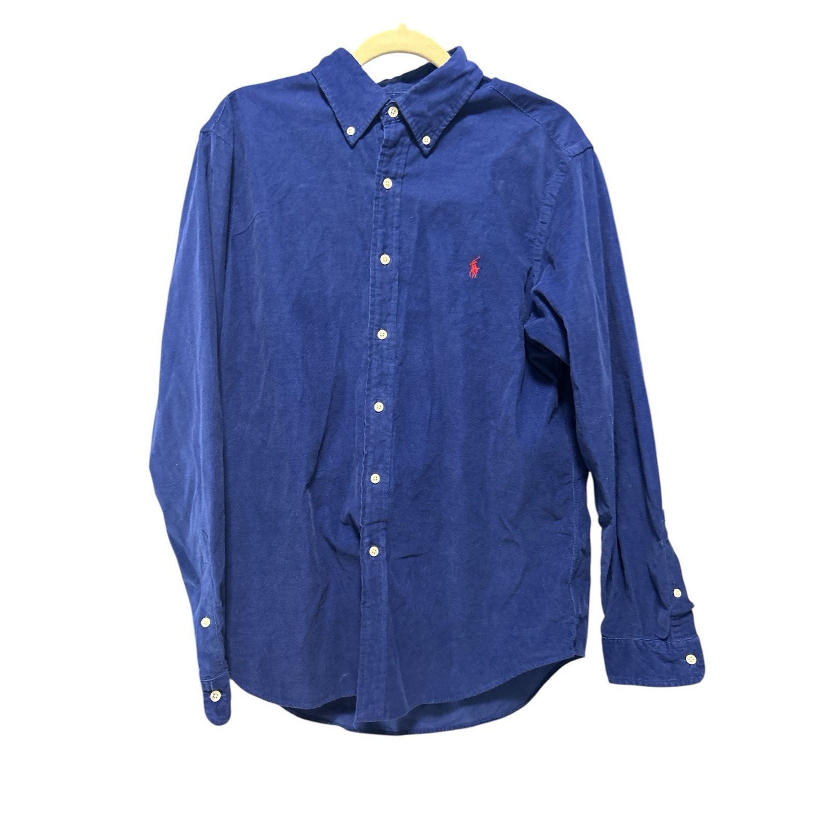 Ralph Lauren Shirt L Blake Men Relaxed Fit Corduroy Blue Red Pony Vgt Cozy
