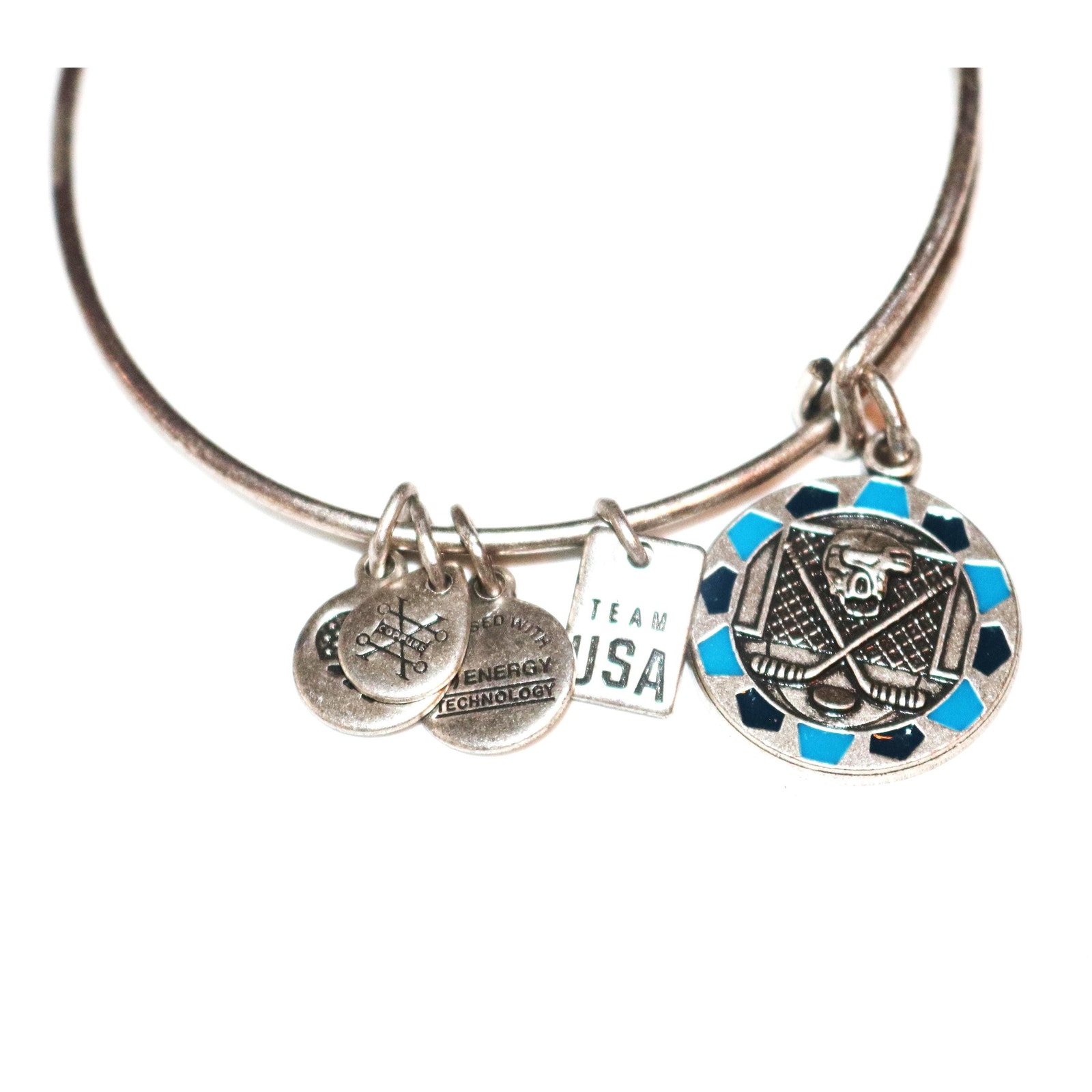 Alex and Ani, Ice Hockey Charm, Bangle Bracelet, Silver tone, Adjustable