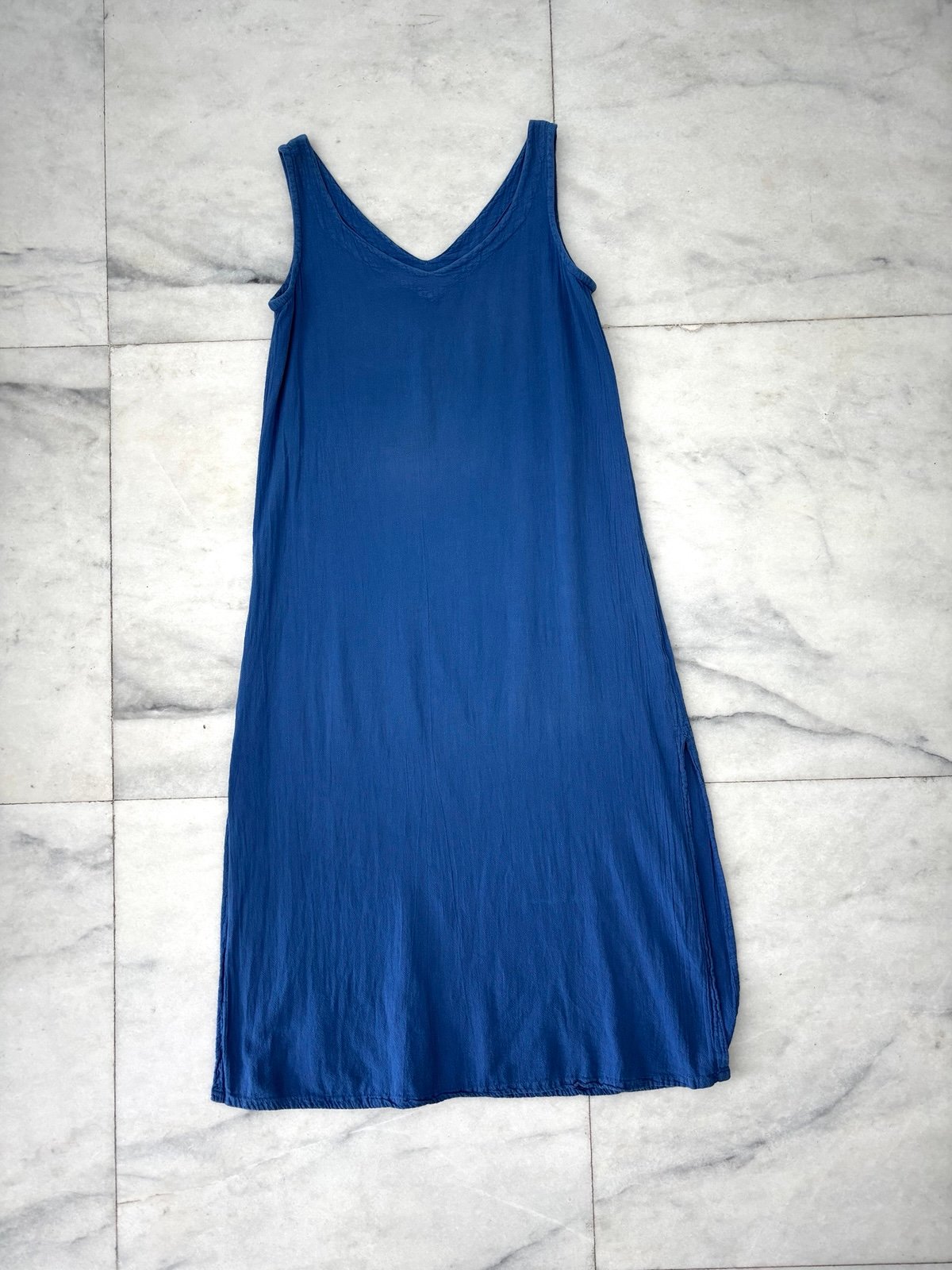 Oh My Gauze Dress Blue Cotton V Neck Maxi Sleeveless Lagenlook Women’s 1/Medium