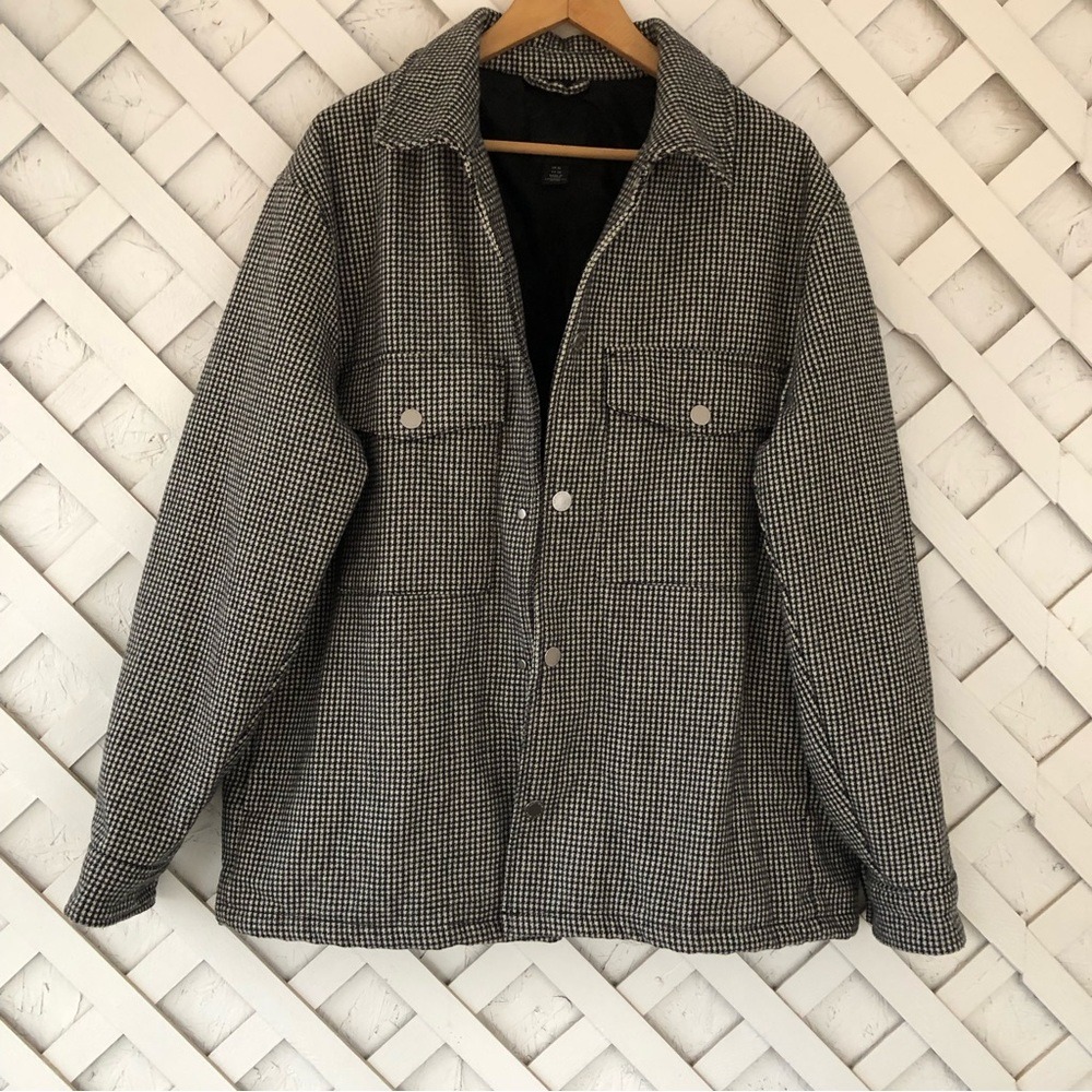 Men's H&M Black & White Houndstooth Snap Up Heavy Jacket XL
