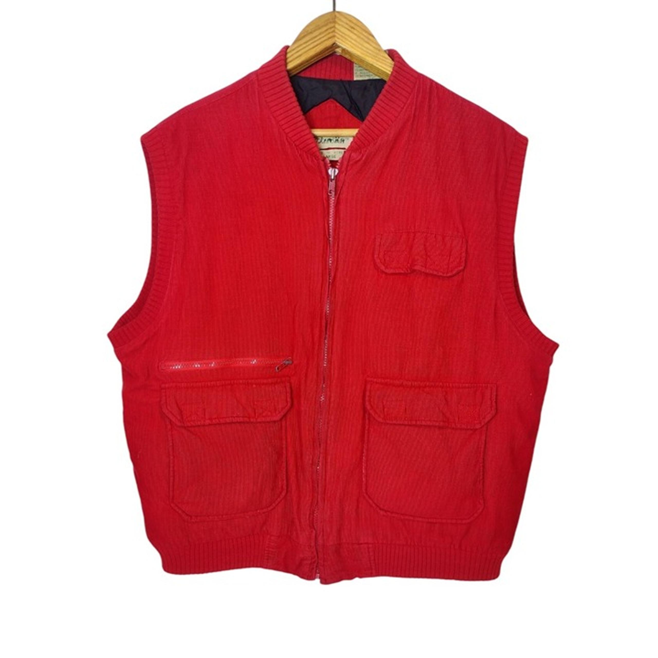 St. John's Bay Vintage 80s Mens Corduroy Vest Size L Red Full Zip Quilt Lined