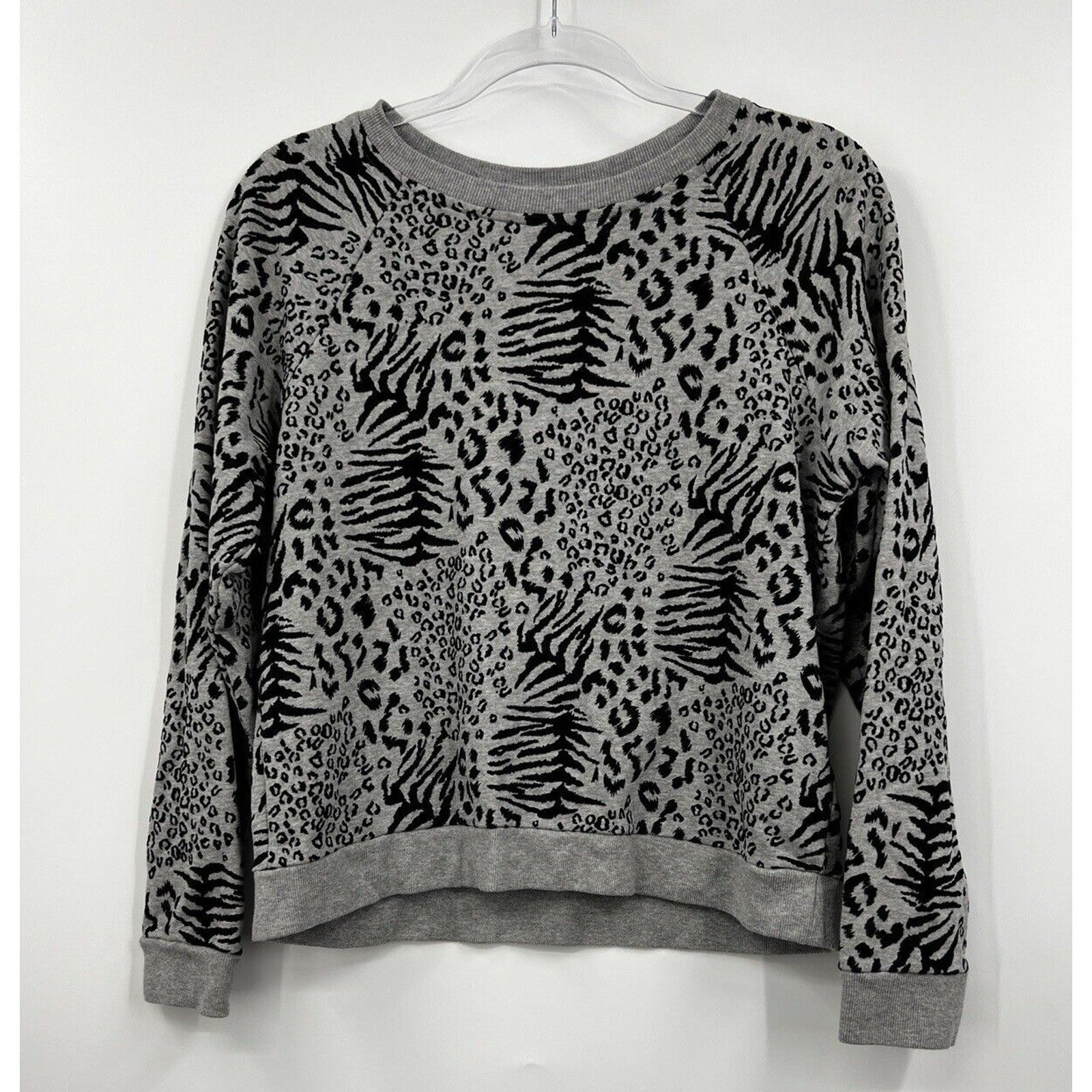 Whistles Sweatshirt Womens Small Animal Print Pullover Gray Black Sweater