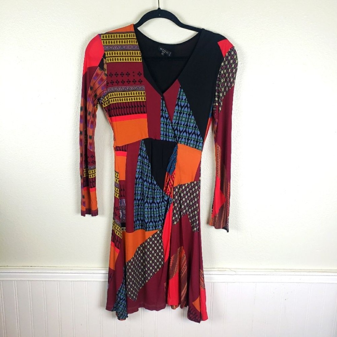 Women's ETRO Viscose Patchwork Long Sleeve Fit and Flare Dress Sz UK42/US6