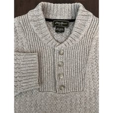 VTG Eddie Bauer Sweater Mens XL Beige Fishermans Knit Henley Grandpa Core Y2K