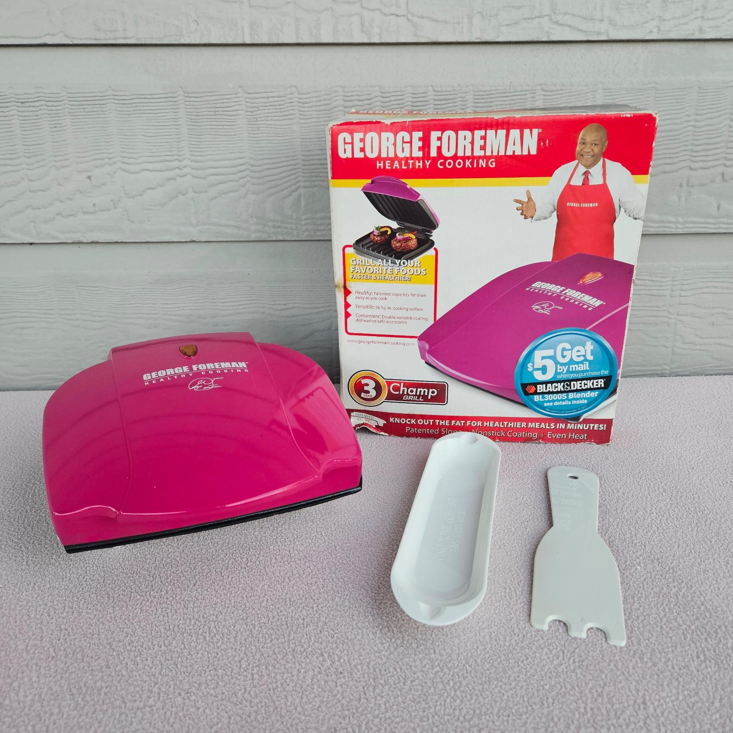 George Foreman Champ Grill Healthy Cooking Pink Purple Compact Small Indoor