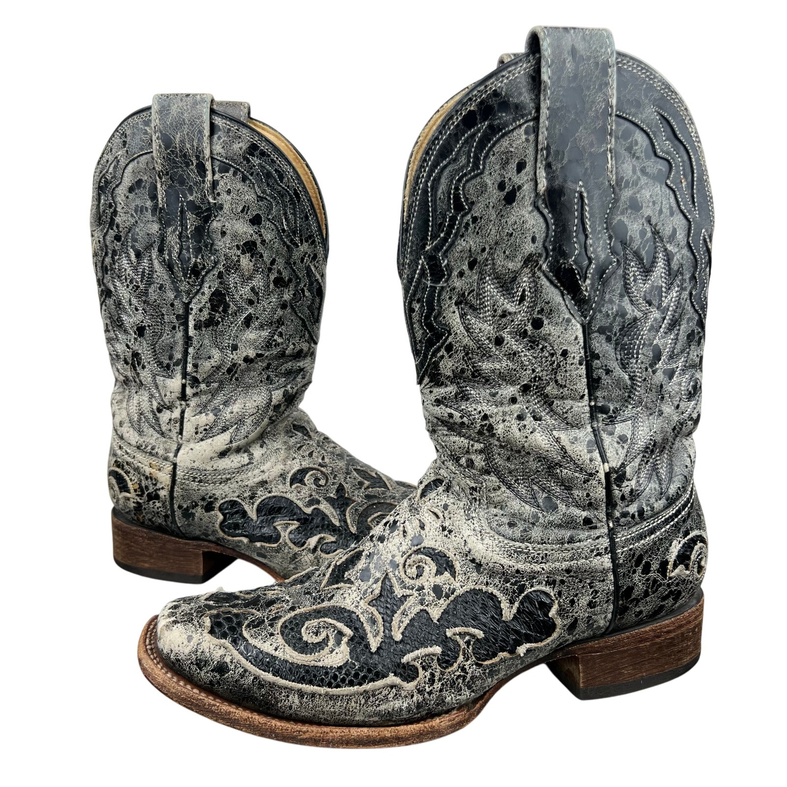 Mens Corral Vintage A2159 Black Snake Overlay Cowboy Western Boots (8.5EE)