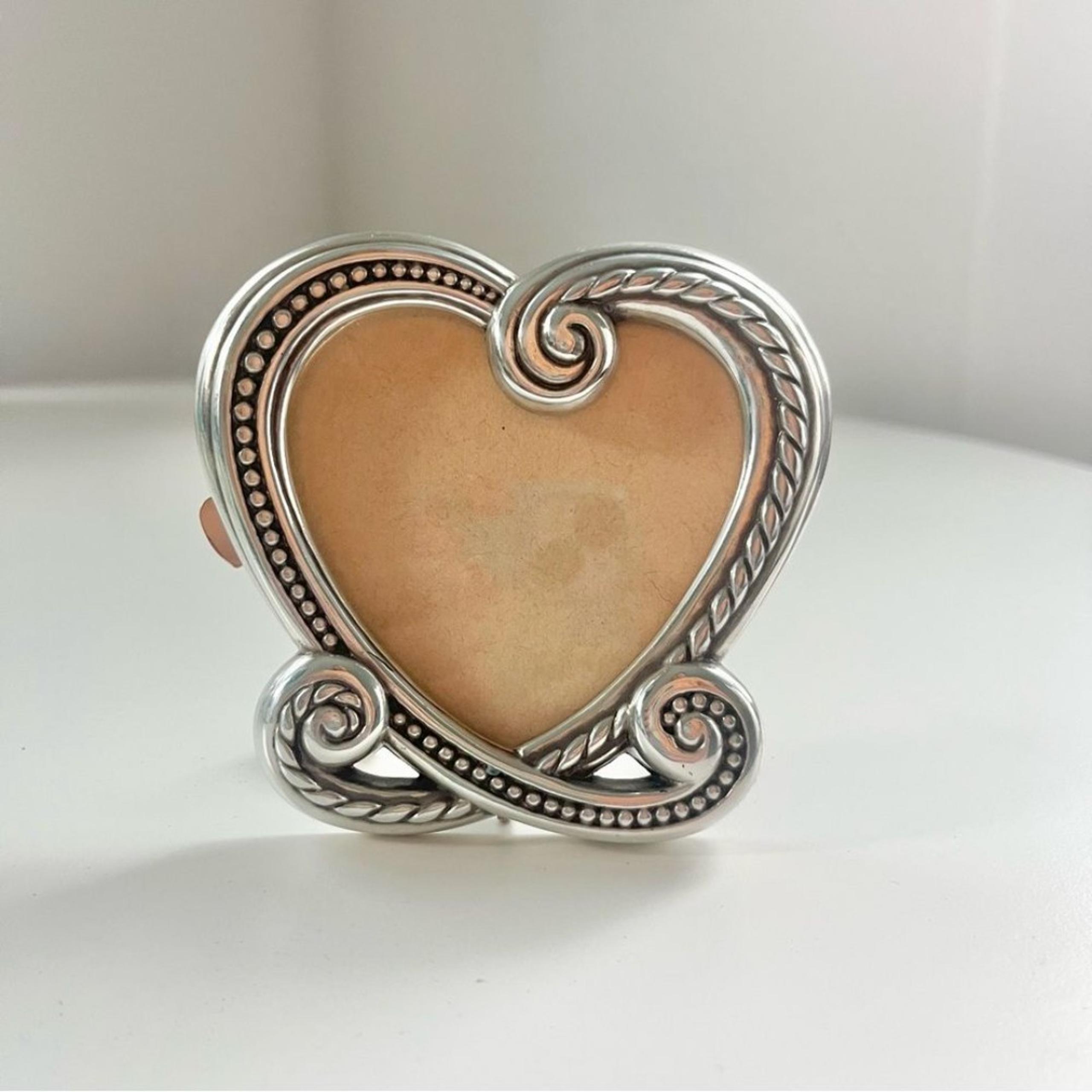 Brighton Silver Plated Small Heart Shaped Picture Frame Intricate cottagecore