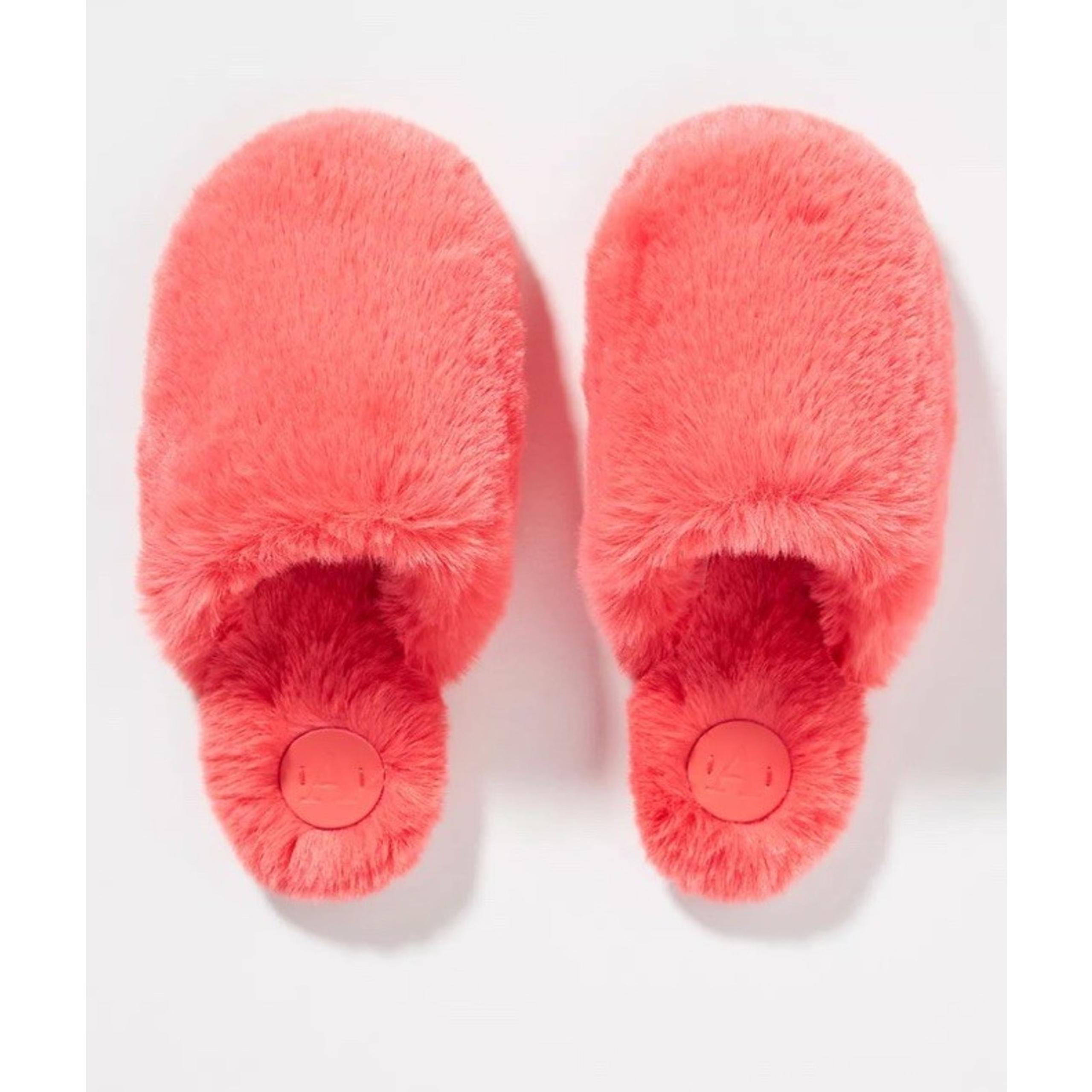 Anthropologie Sadie Fuzzy Faux Fur Slippers Size S/M (Fits 6-7) Coral Pink Cozy