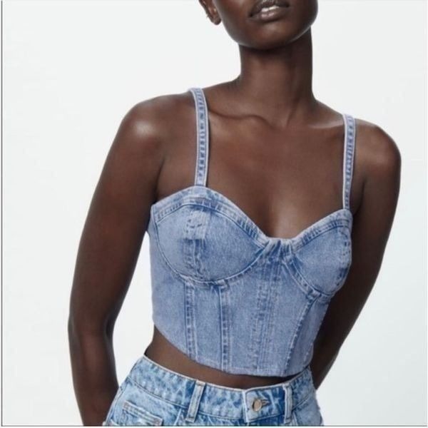 ZARA DENIM CORSET TOP NWT XS