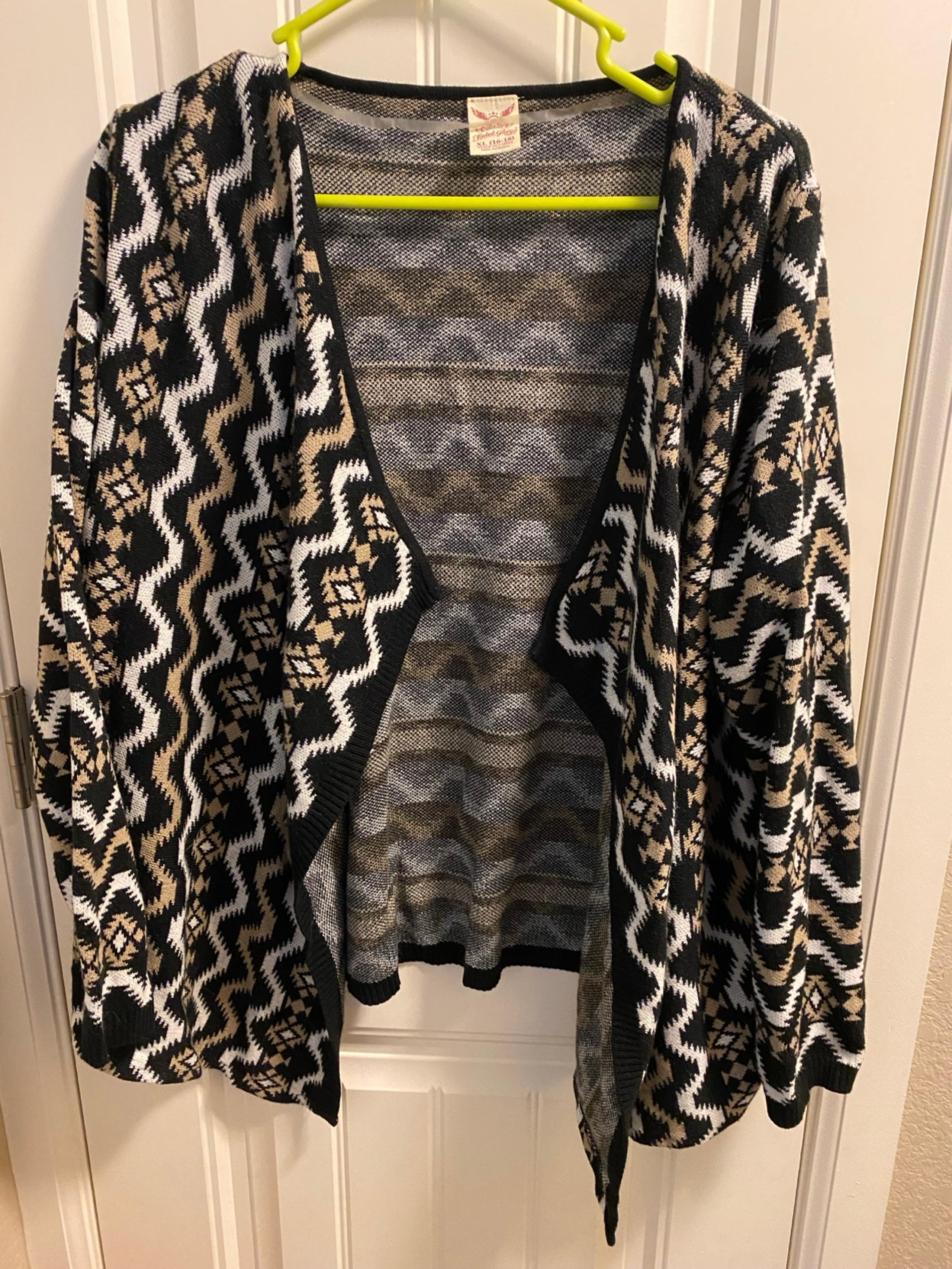 Faded Glory XL Cardigan Sweater Open Front Black White Khaki