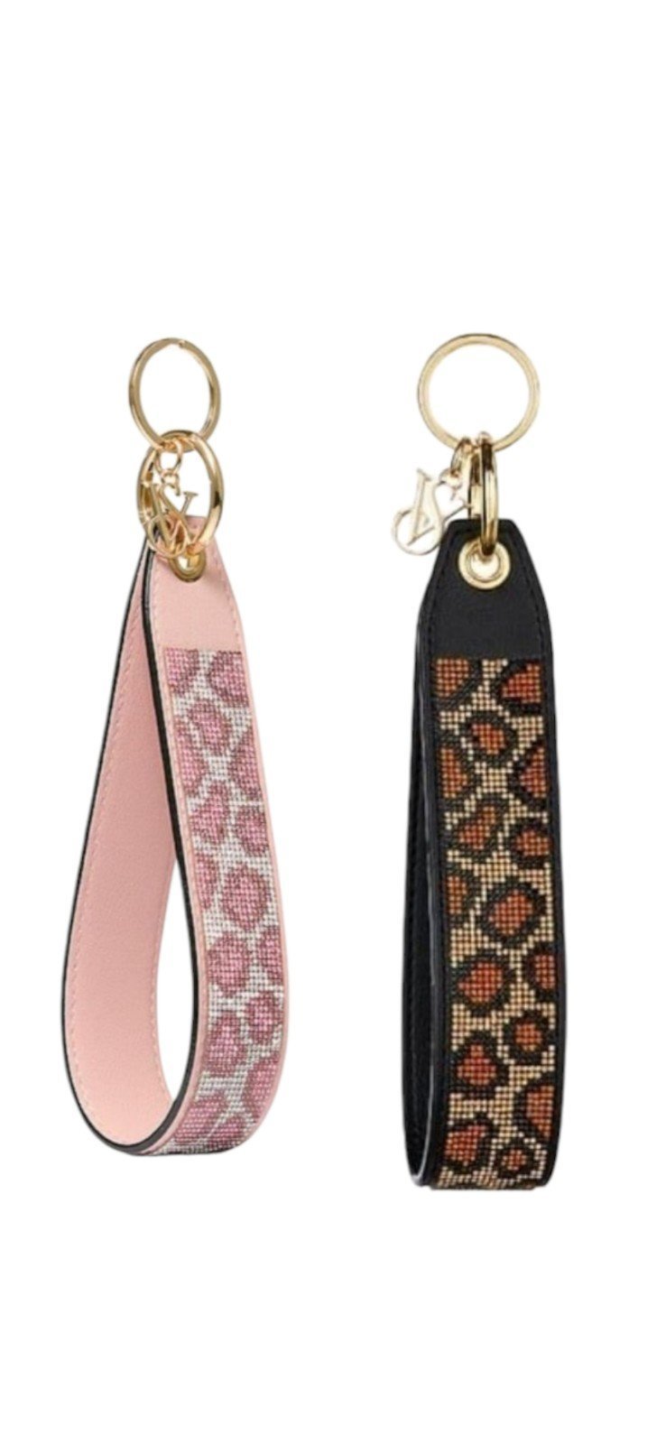 Victoria's Secret Leopard With Rhinestones Wristlet Strap Keychain (Lot of 2)