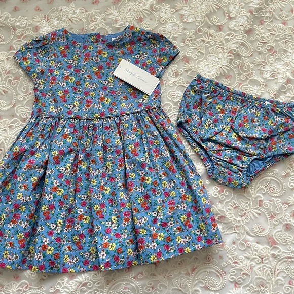 12MONTHS Ralph Lauren blue floral dress with diaper cover