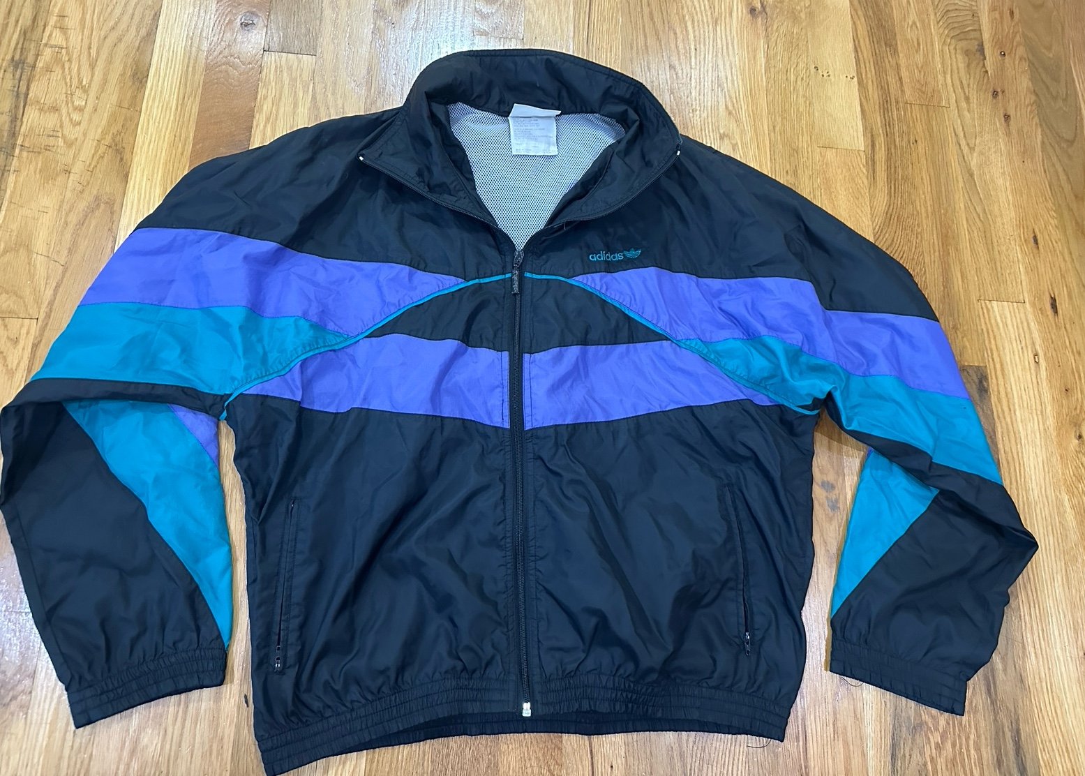 Vintage Adidas Jacket Mens Large Blue Windbreaker Full Zip Track Spellout