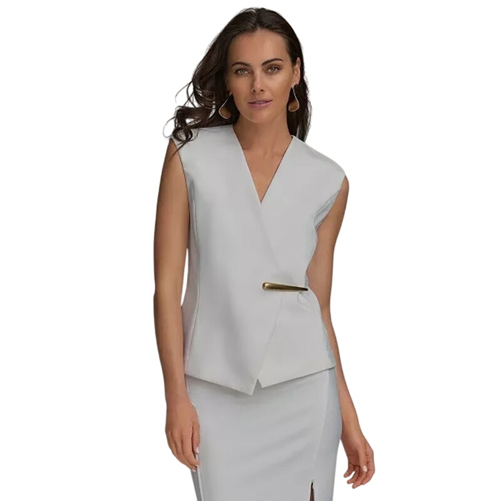 DONNA KARAN New York Women's V-Neck Gold Hardware-Trim Vest