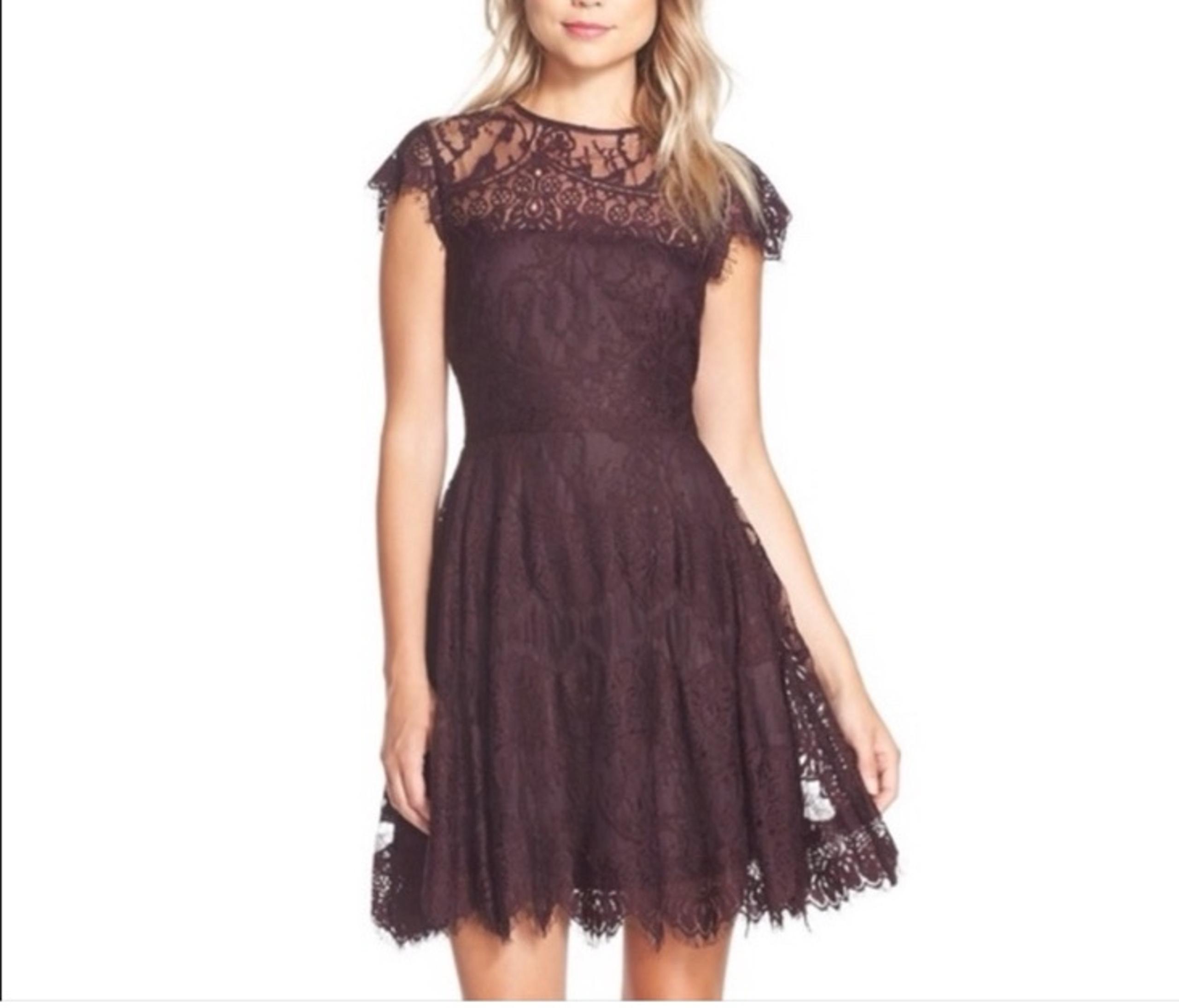 BB DAKOTA Rhianna Plum Lace Fit & Flare Dress size 6