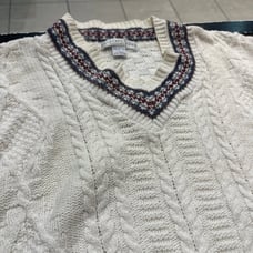 90s Vintage Geoffrey Beene Men's Cable Knit Sweater Cotton Made in USA Beige L