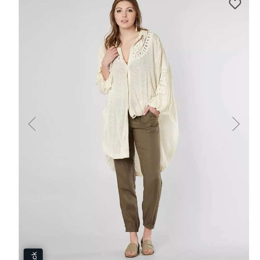 NEW Free People Memory Lane Tunic Top Sz M Ivory Lace Button Up Collared