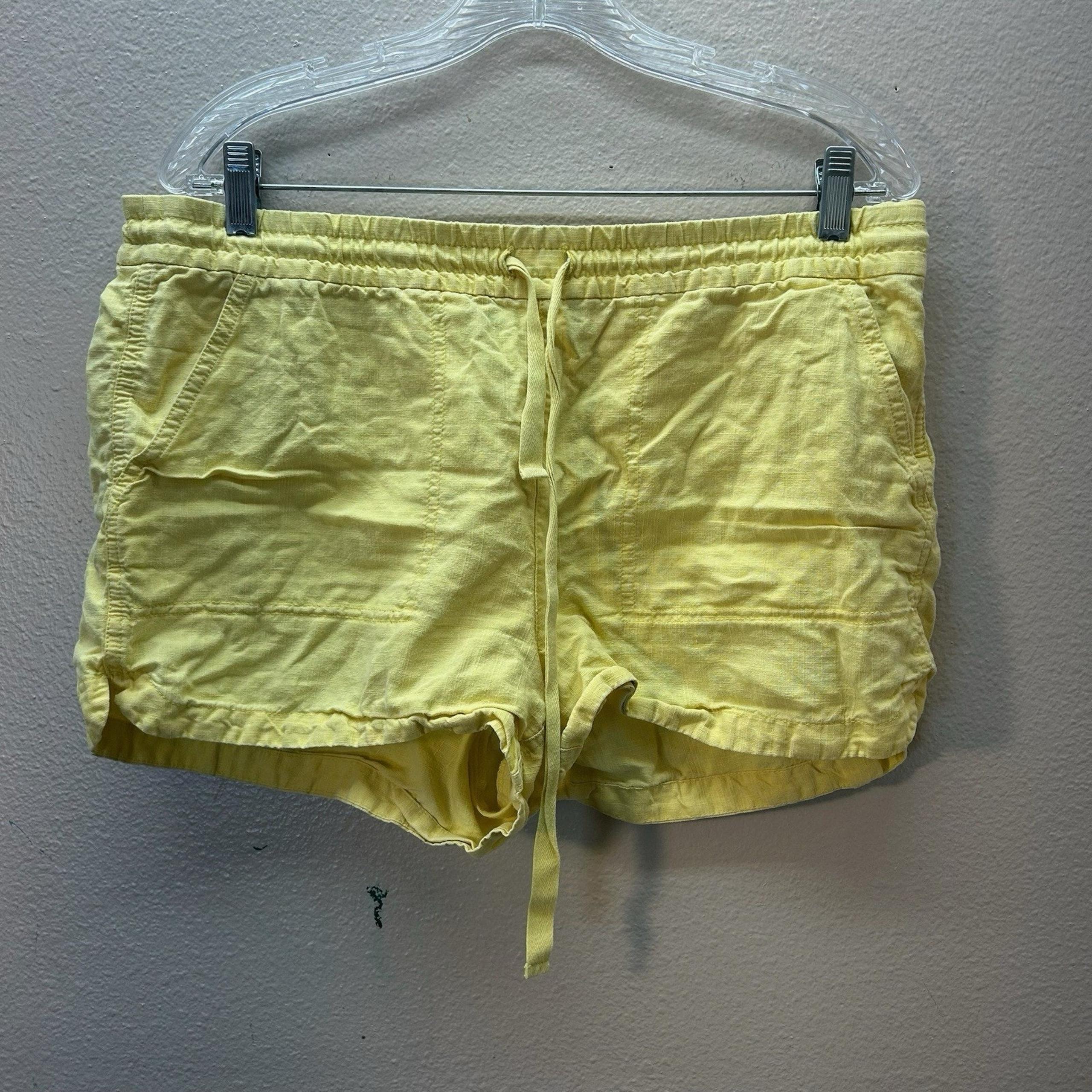 J CREW Medium Yellow Pull On Shorts Linen Lyocell Lagenlook Coastal Stretch
