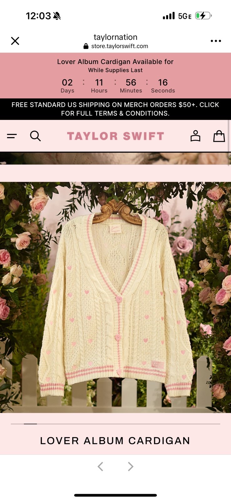 TAYLOR SWIFT OFFICIAL LOVER ALBUM CARDIGAN SIZE XS/S
