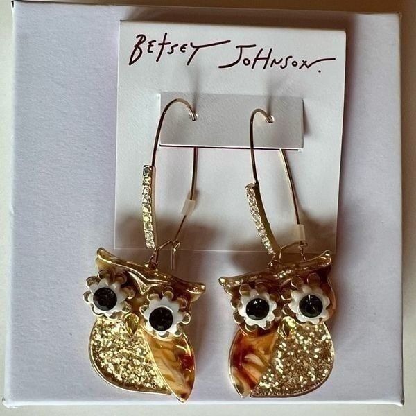 BETSEY JOHNSON Golden Owl Dangle Earrings