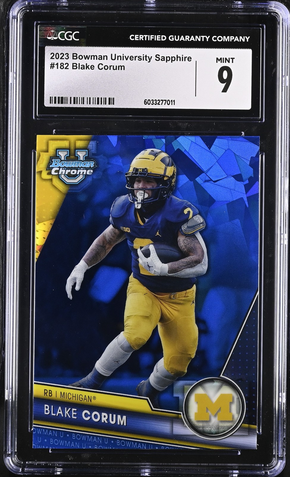 2023 Bowman University Sapphire Blake Corum #182 CGC 9