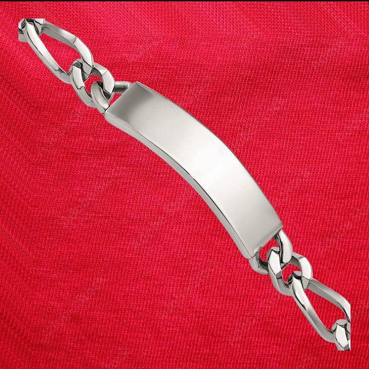 Stainless Steel Polished Figaro 9 inch Large ID Bracelet