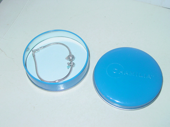 Sterling Bracelet w/ 2 Chamilia Charms and Box