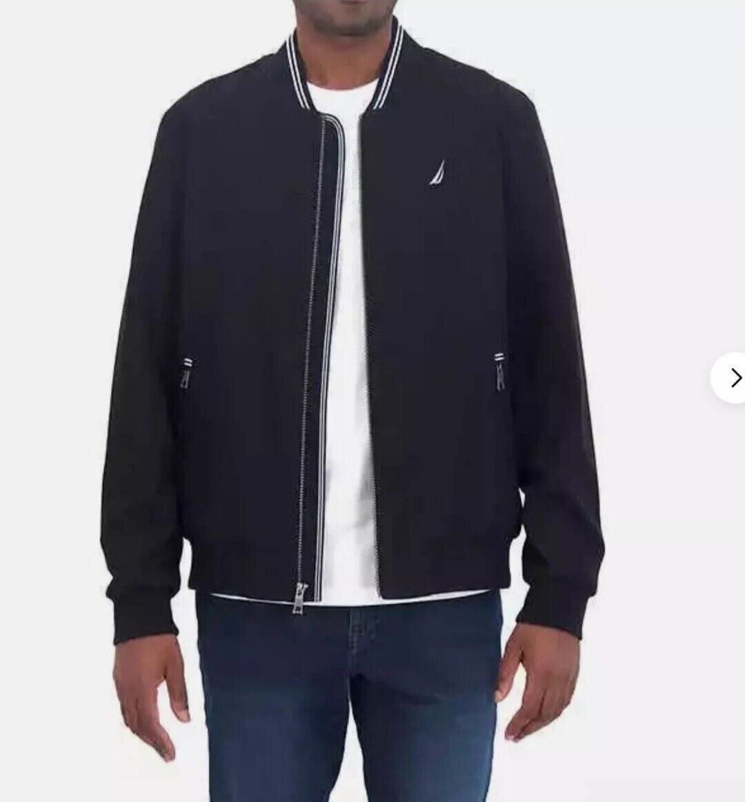 Nautica Men’s M Bomber Jacket Wind Water Resistant Active Stretch Black Zip NWT