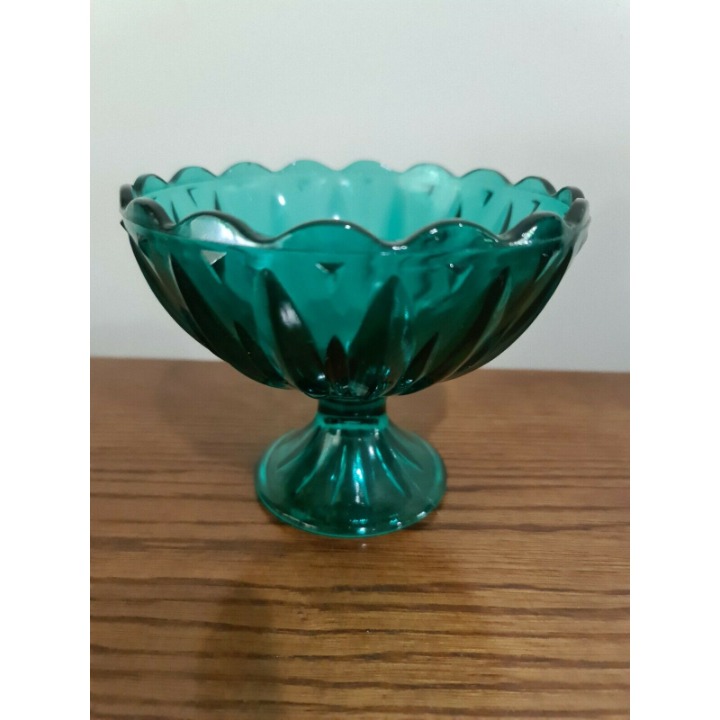 Vintage Turqouise Blue Pedestal Footed Scallop Bowl Teal MCM 5.25 Mid Century