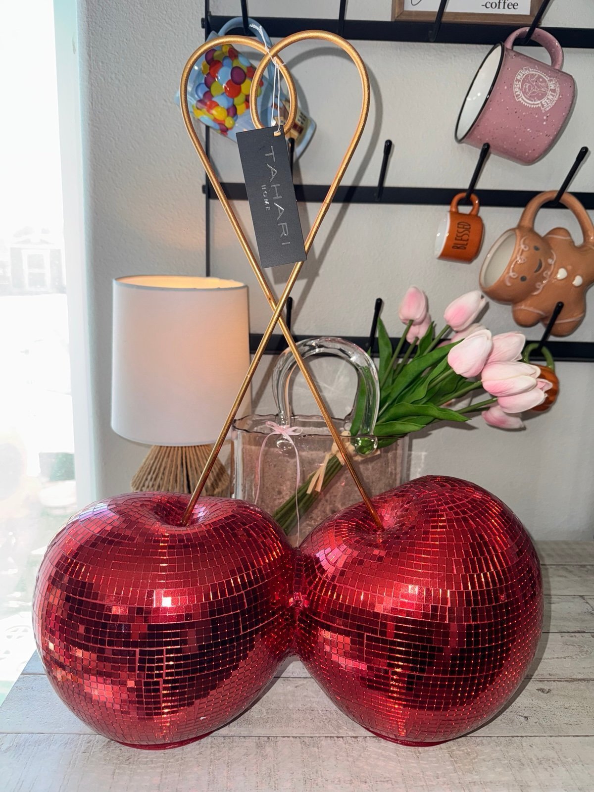 Tahari home 19 inch disco cherries with metal stem
