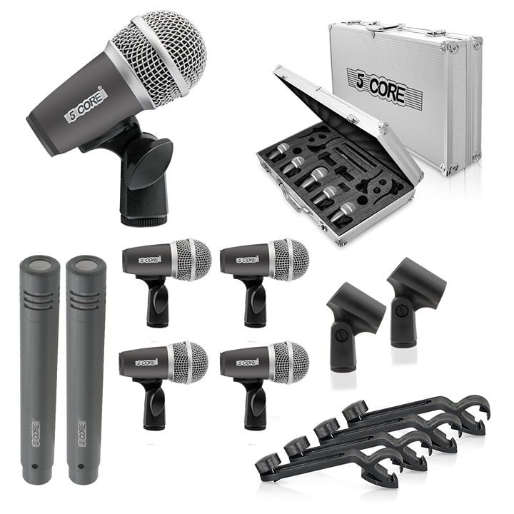 Drum Mic Kit 7 Piece Drumset Wired Dynamic Microphone Tom/Snare DM 7RND GREY
