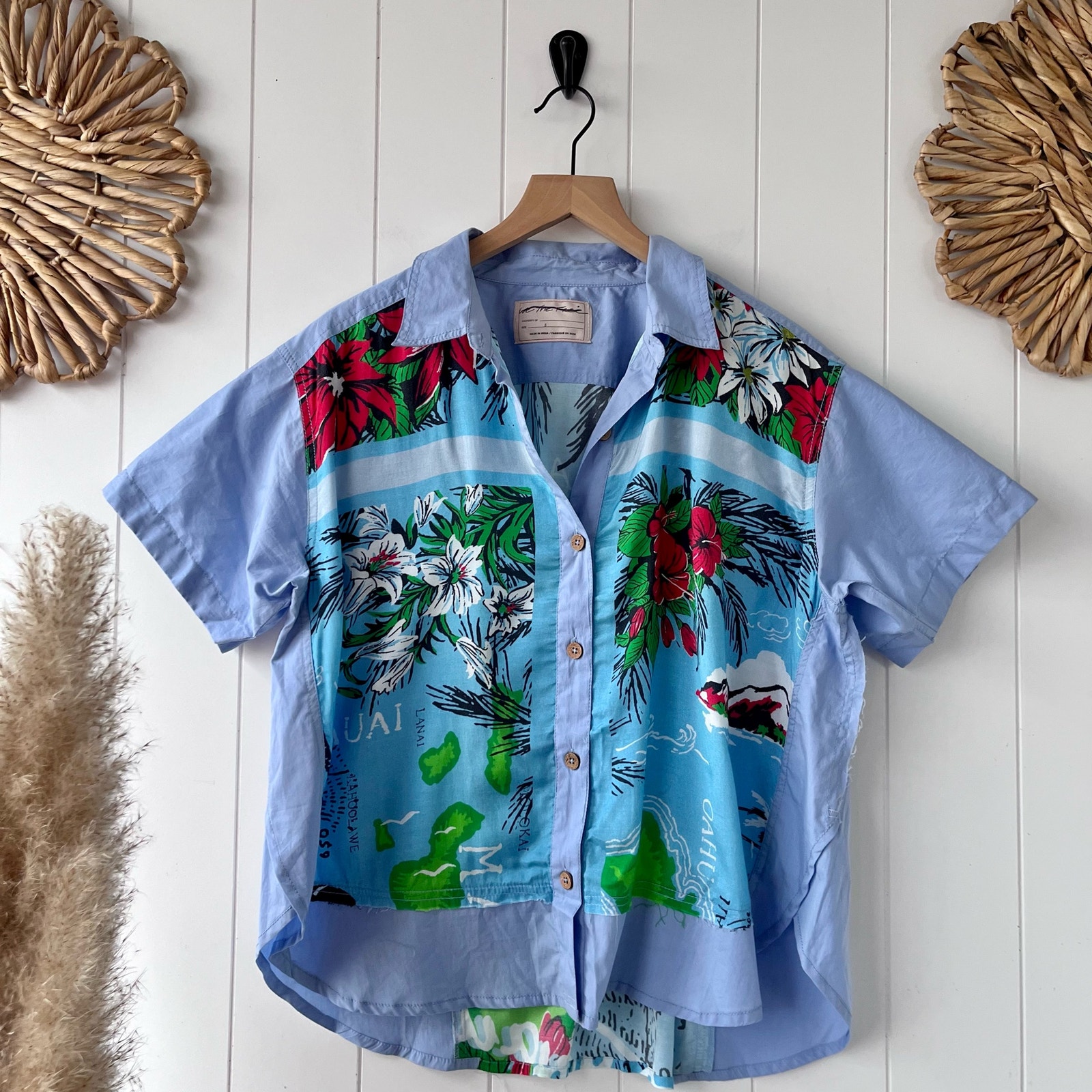 Free People shirt Hawaiian top Small button down tropical floral