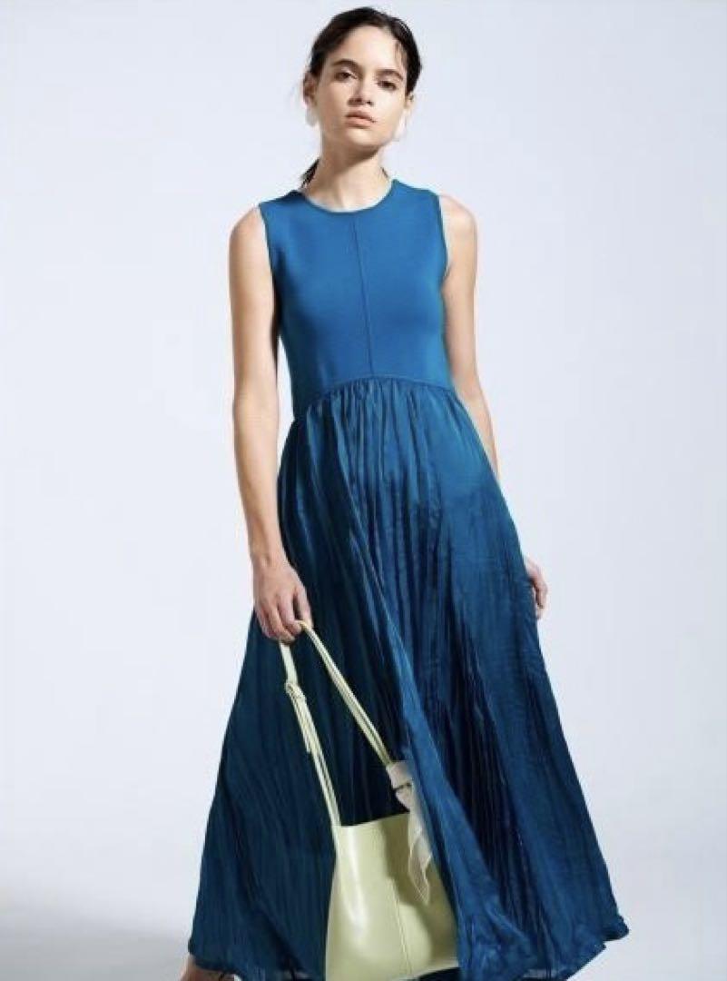 FRAY I.D Wash Pleats Knit Combo Dress Blue
