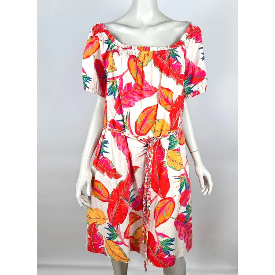 Nine West Off The Shoulder Belted Dress Women XXL NWT Cotton Pocket Short Sleeve