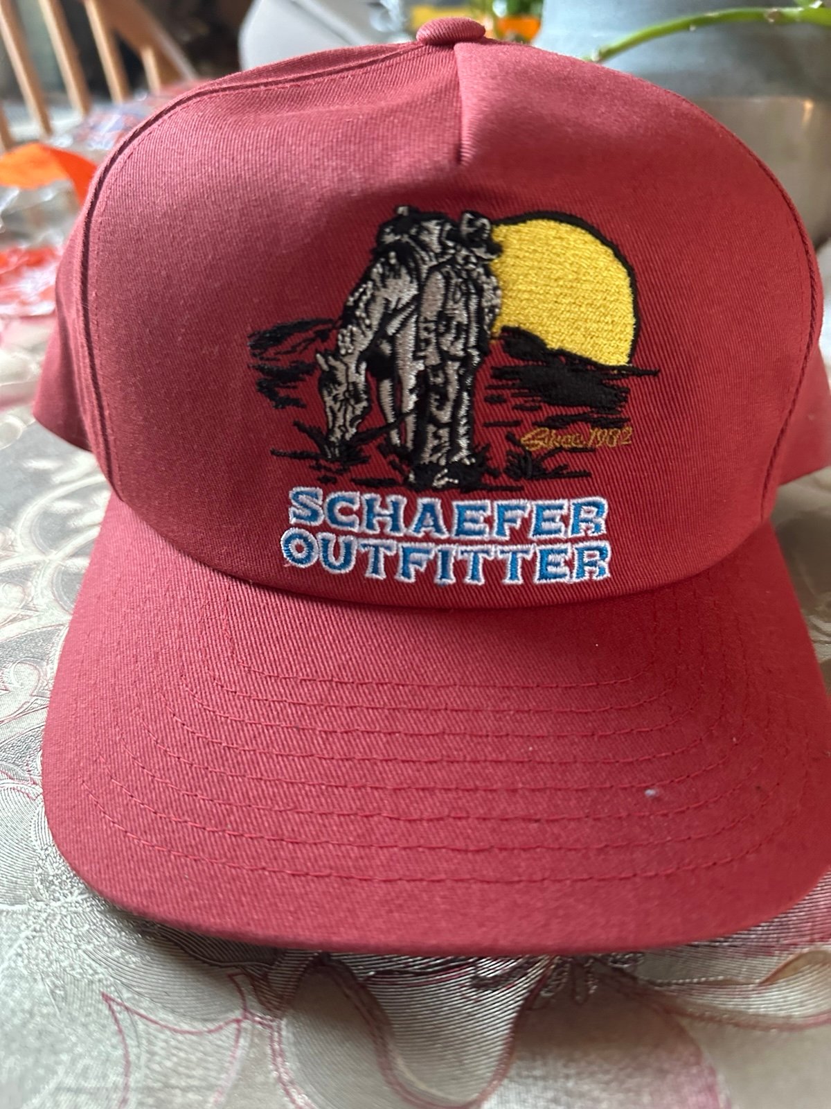 VTG Schaefer Outfitter Western Boots Embroidered Horses Strapback Hat Cap Cowboy