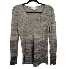 Coldwater Creek Sweater Jumper Wool Linen Open Knit Ombre Striped Long Sleeve M