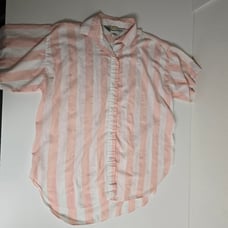 Diane Von Furstenberg Pink White Vertical Stripe Button Down Blouse size Large