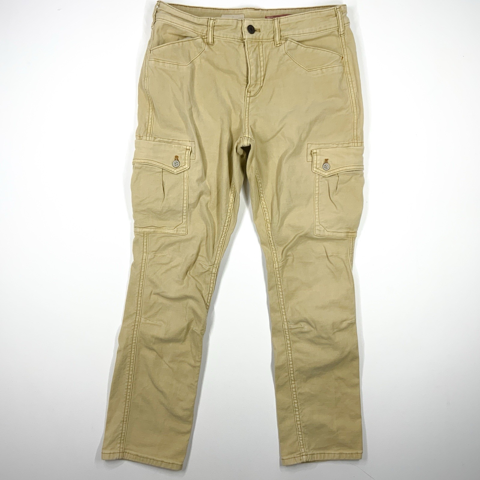 Pilcro And The Letterpress Anthropologie Tan Cotton Carpenter Cargo Pants Sz 28